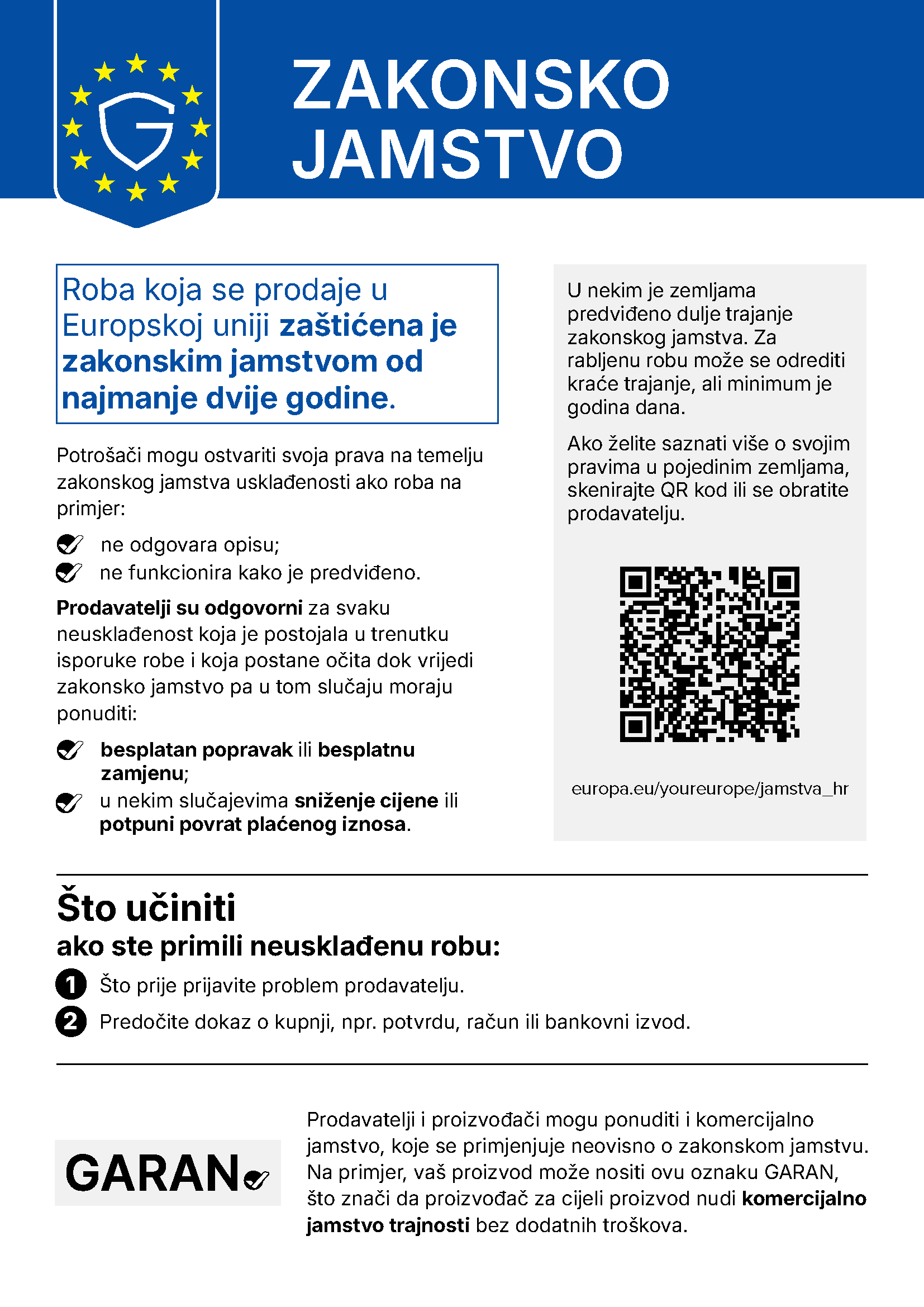 Zakonska obavijest o jamstvu Klarstein