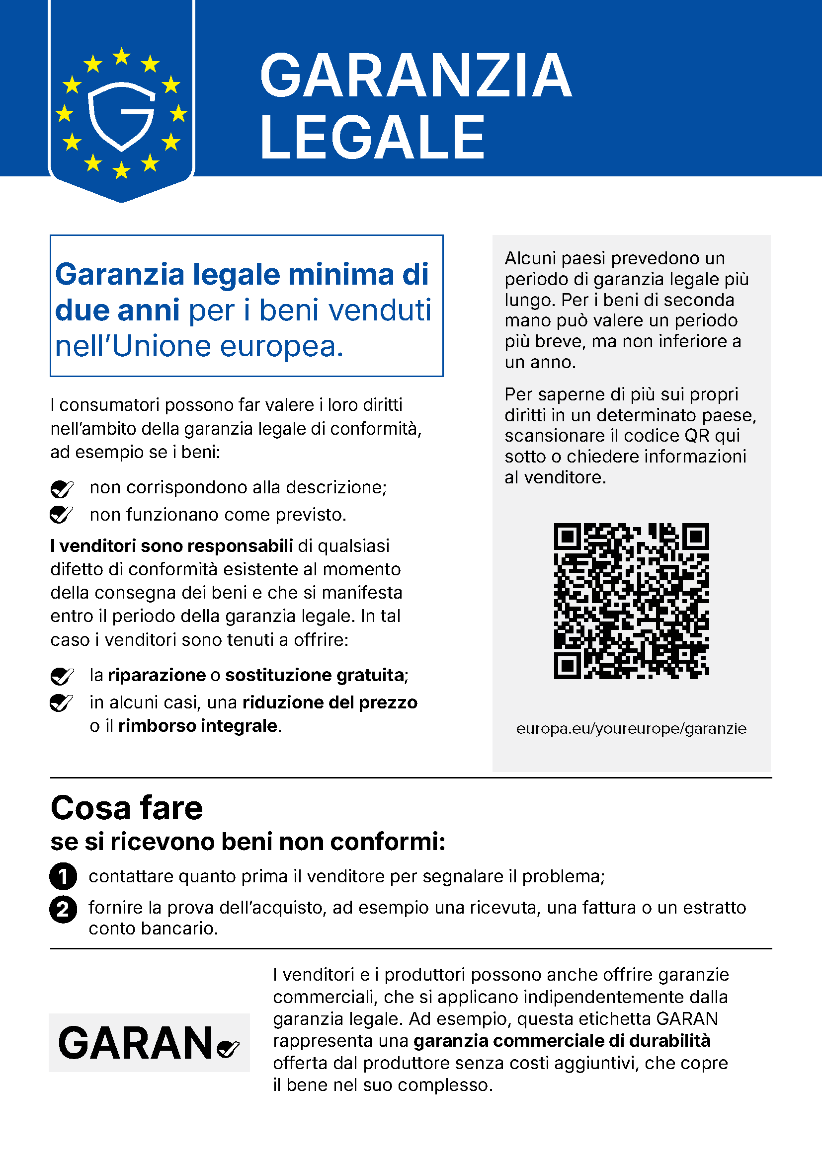 Avviso di garanzia legale Klarstein