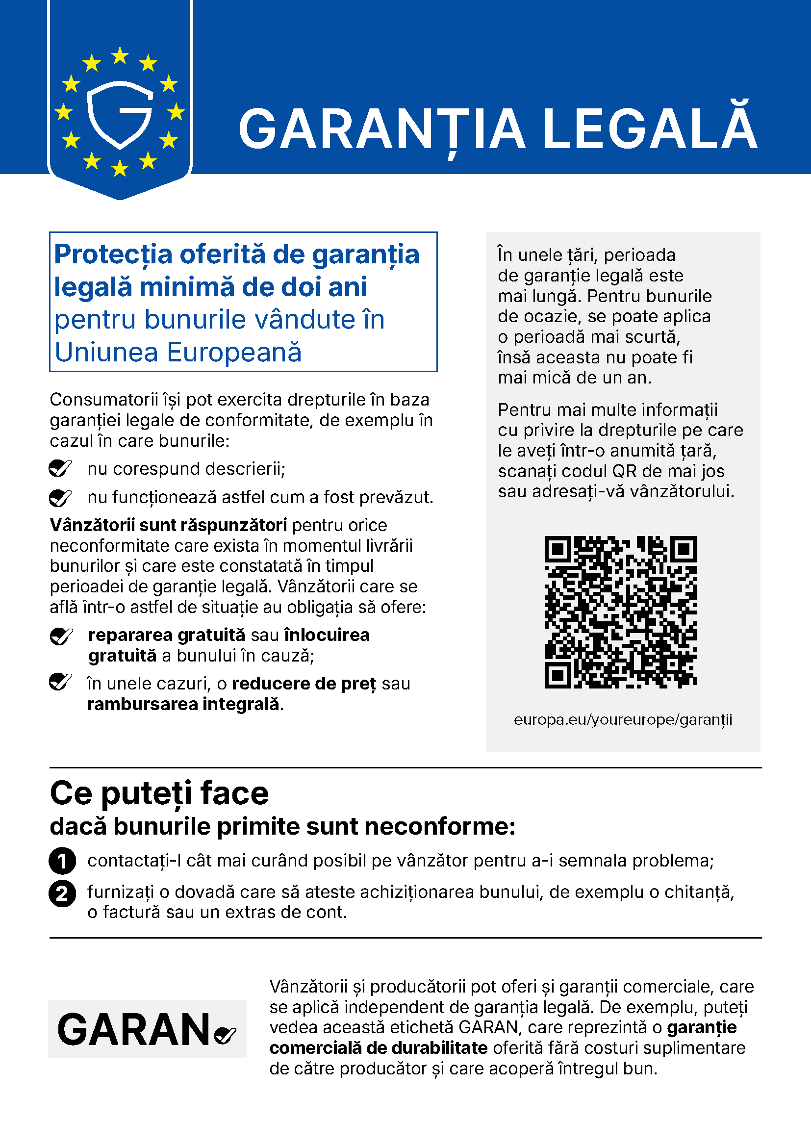 Notificare privind garanția legală Klarstein