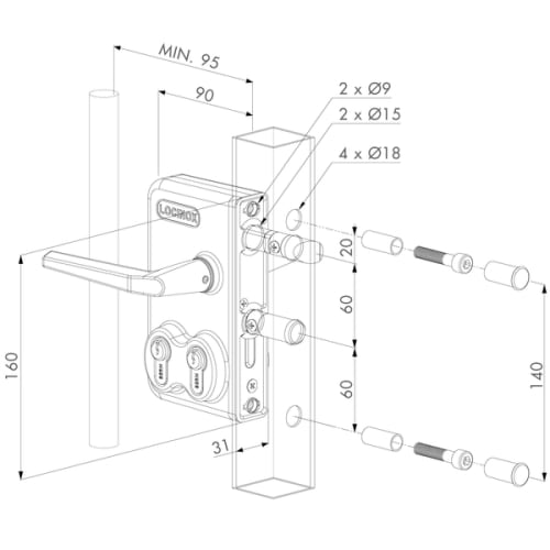 Serrure dble cyl. de portail battant profil plat de 10 mm photo du produit image_3 L