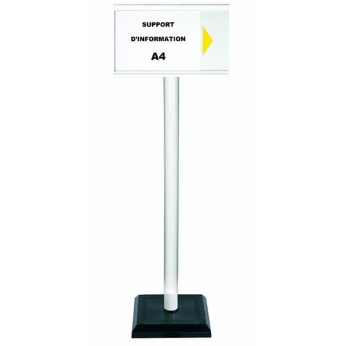 Poteau PVC 0.90 m blanc sur socle avec support info A4 photo du produit image_1 L