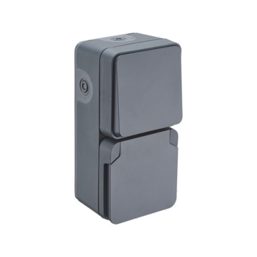 Interrupteur va et vient + prise 2P+T anthracite CYKLONE IP55 photo du produit image_1 L