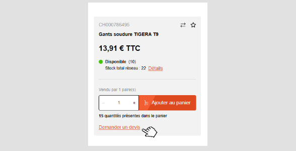 option b : demande de devis depuis la fiche produit