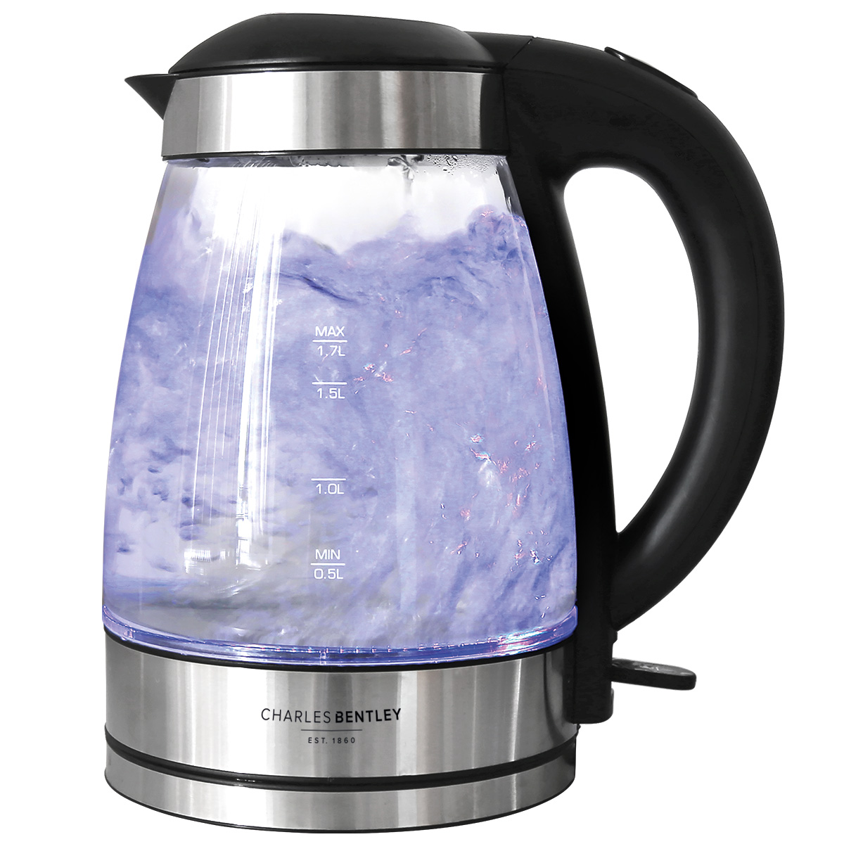 Charles Bentley 1.7 Litre LED Illuminated Glass Electric Kettle 360