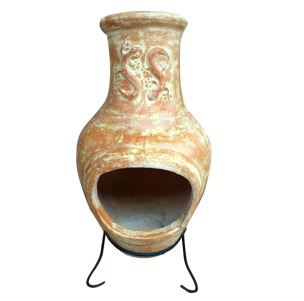 Charles Bentley Chiminea Made Of Clay With Steel Stand