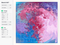 Screenshot of IDE showing noise seeds for each design and cut feature, and various export options