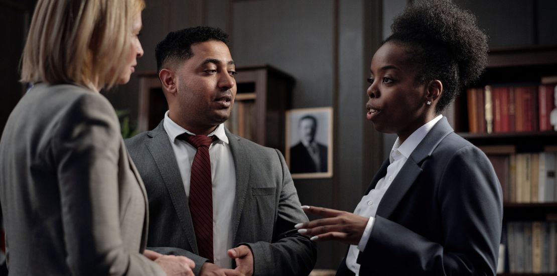 A diverse group of attorneys in a law office