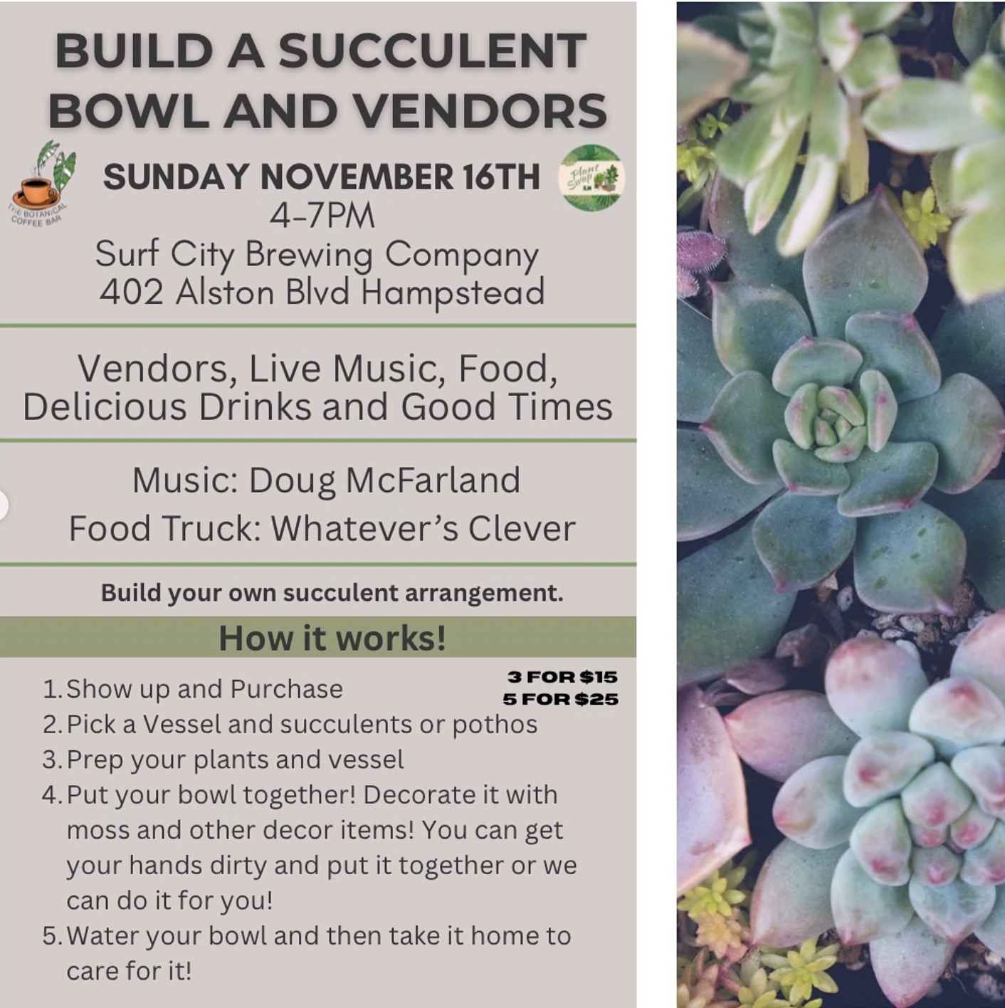 Build a Succulent Bowl & Vendors
