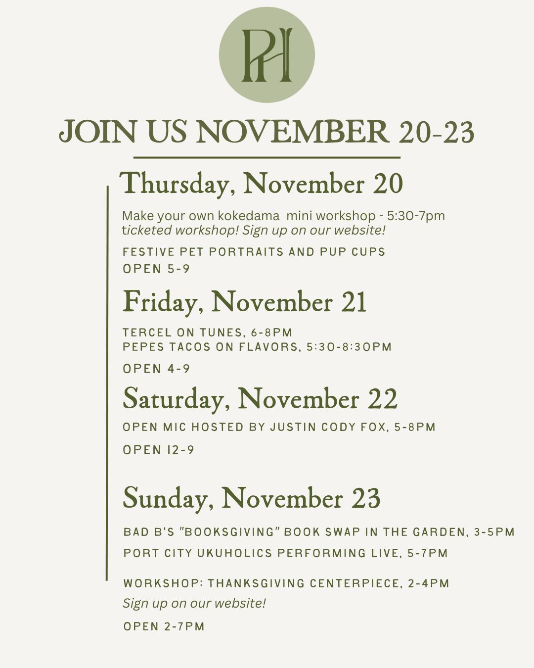 Perennial Harbor Weekend Events