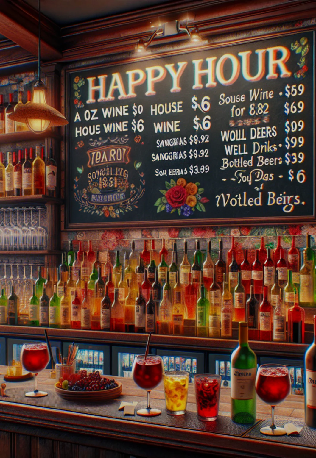 Open - 7 pm $8/9oz house wine, $6 sangrias
