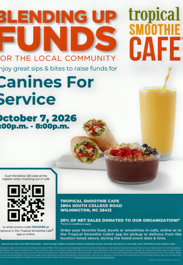 Canines For Service Tropical Smoothie Cafe Charity Night