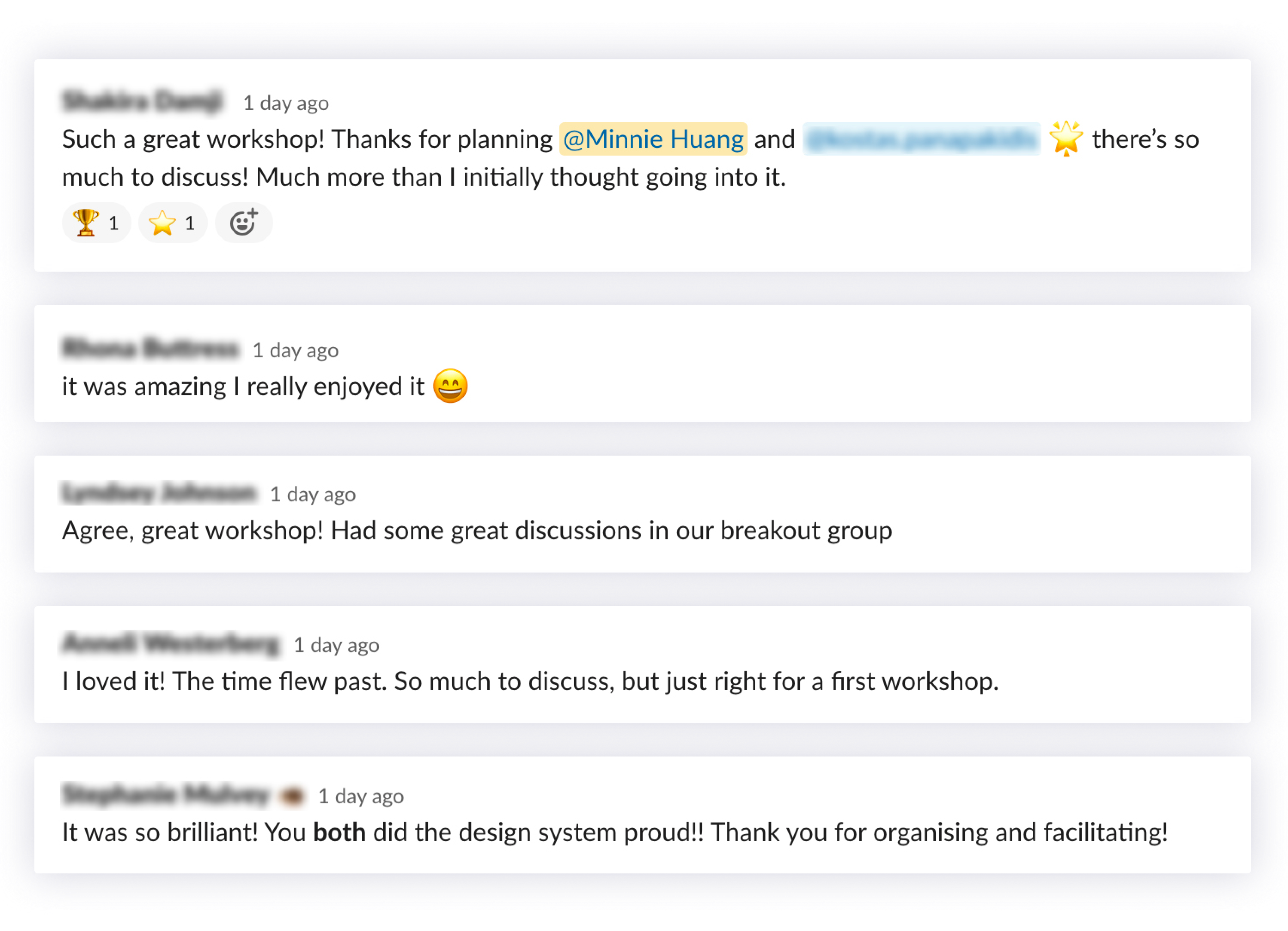 A few screenshots of the feedback I received after the workshop.