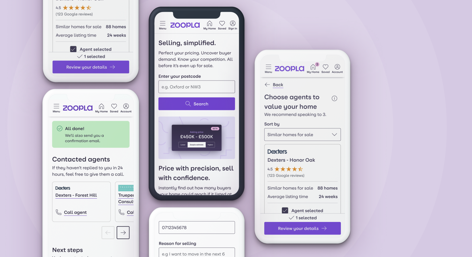 Screens of design from the home-seller experience 