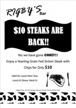 $10 Steaks at Rigbys Bar & Bistro