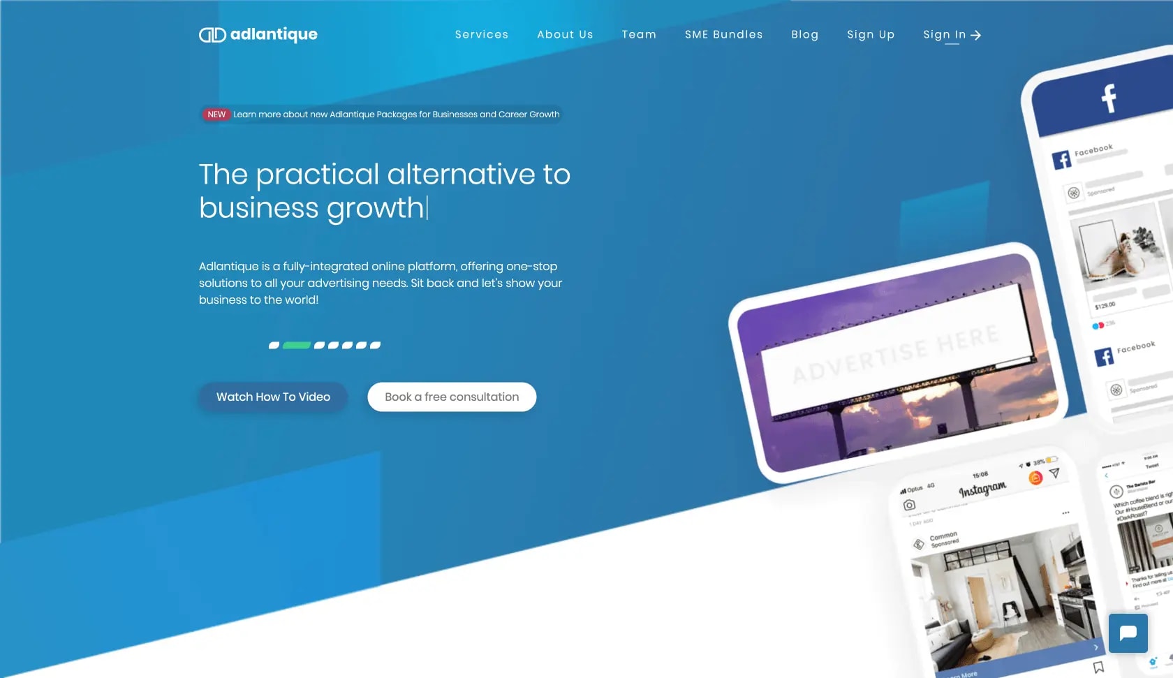 The Adlantique marketing agency site, built on PUG templates over a Bootstrap grid