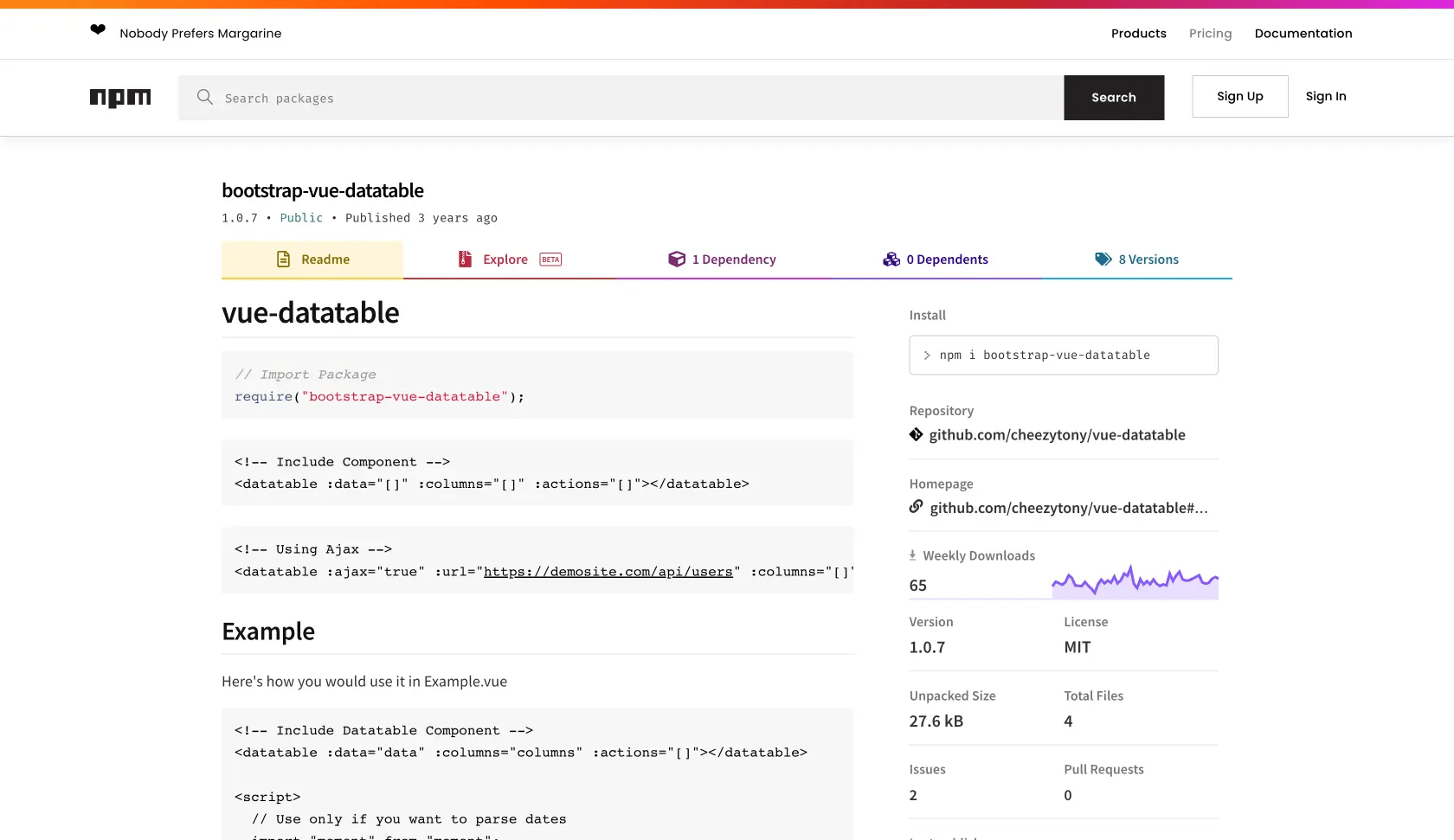 bootstrap-vue-datatable, a customisable datatable package for Vue and Bootstrap