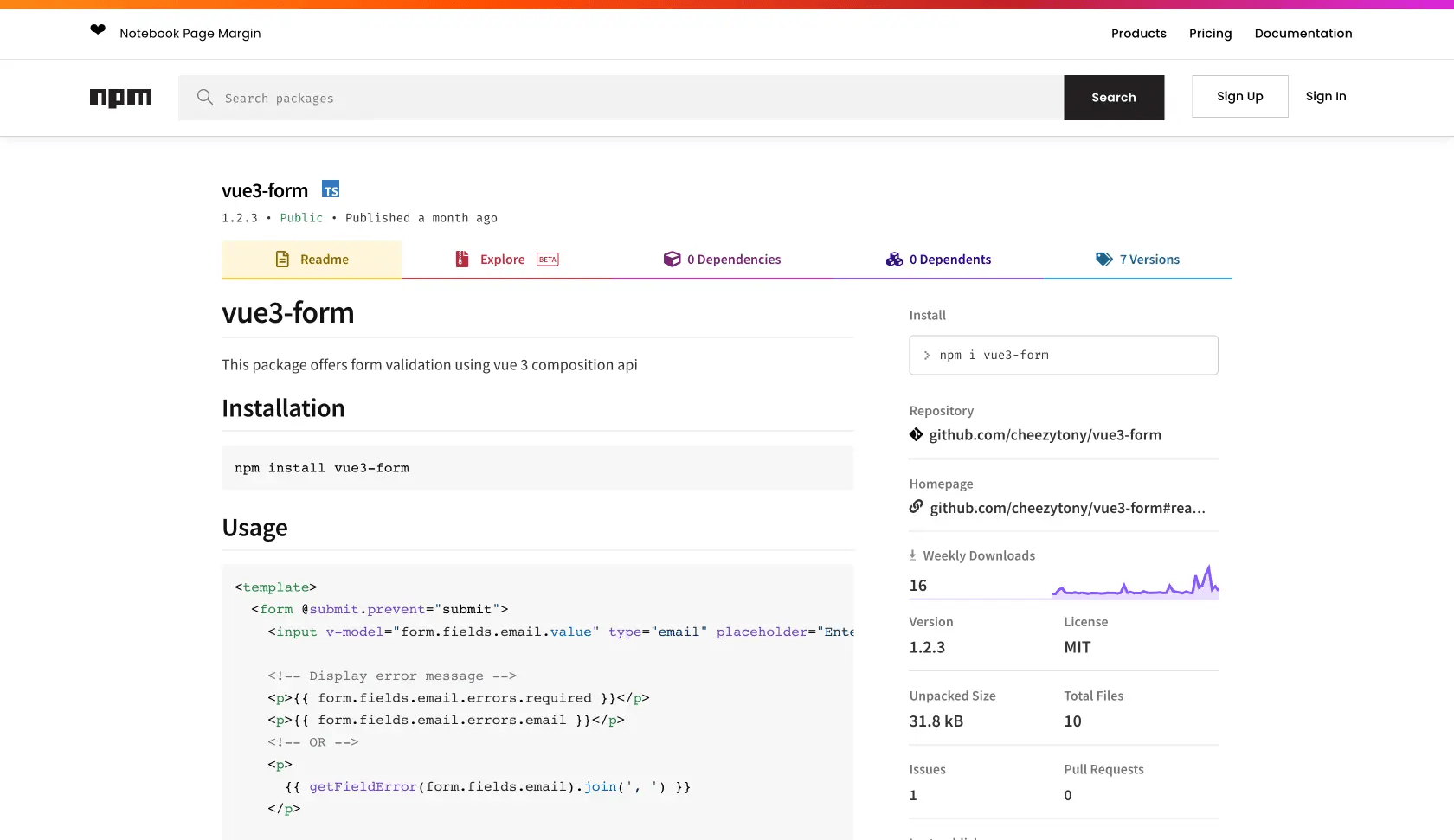 vue3-form, a zero-dependency form validation plugin for Vue 3 and TypeScript