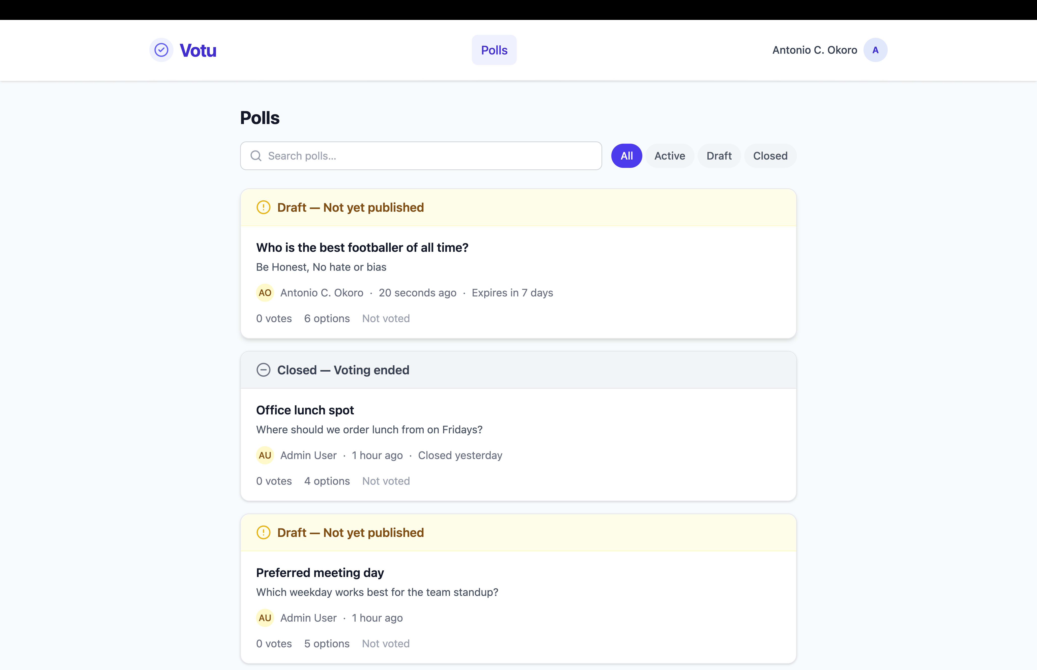 Votu, an open-source polling platform built with NestJS and Next.js