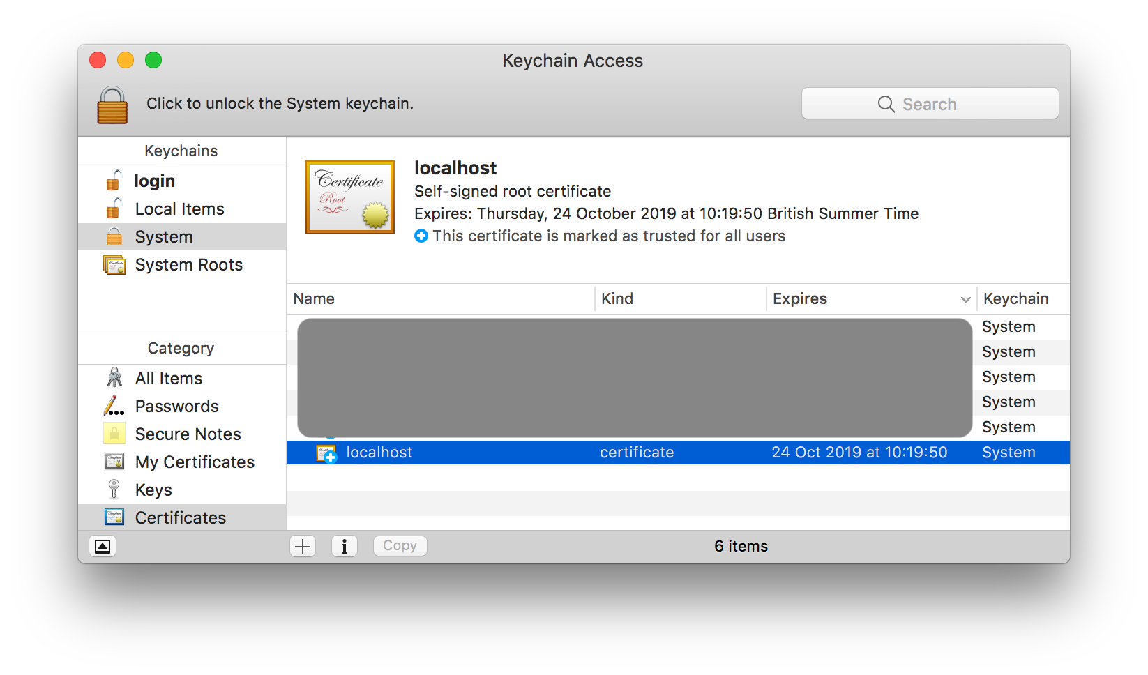 Screenshot of Keychain Access on Mac - After