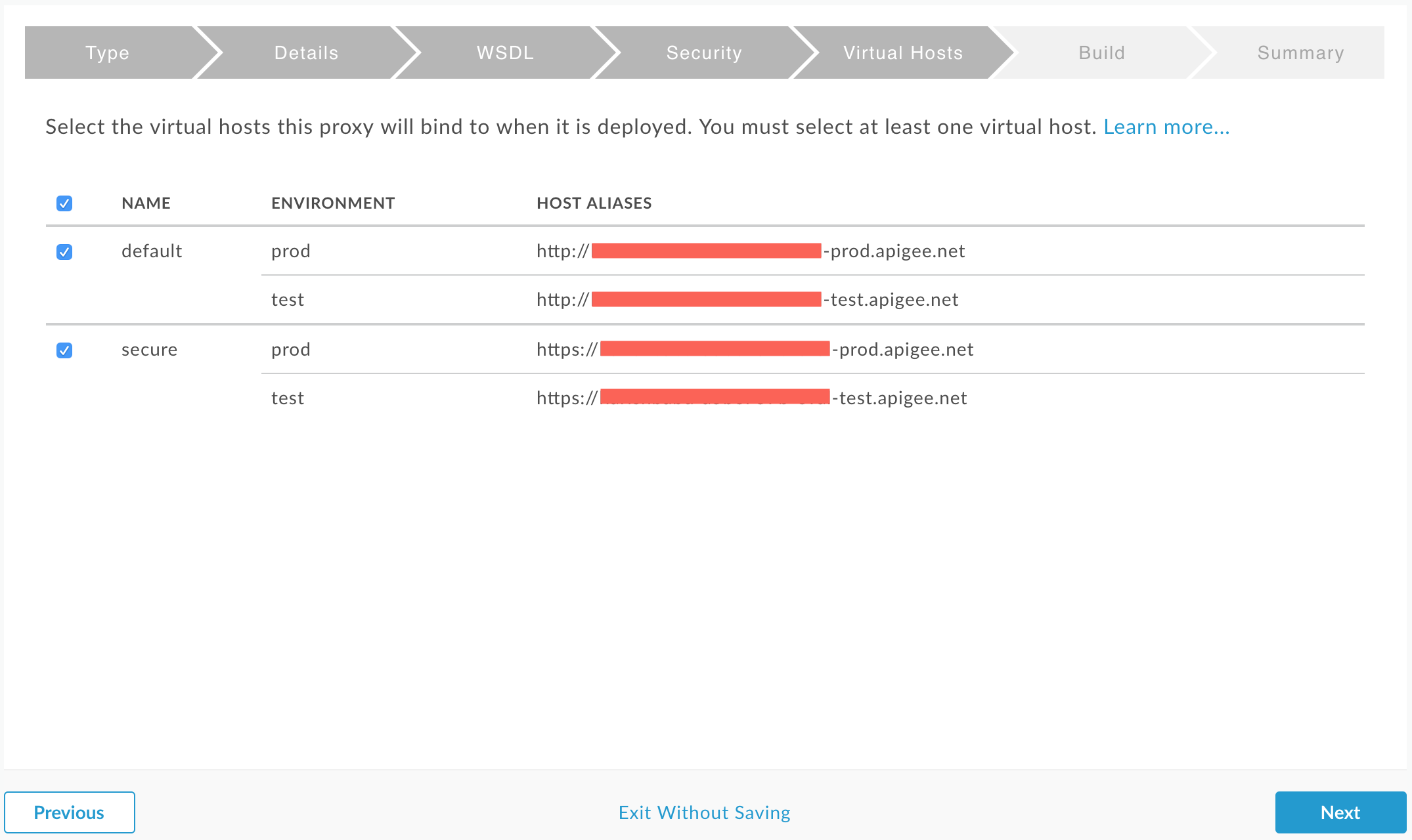 Create proxy wizard - virtual hosts