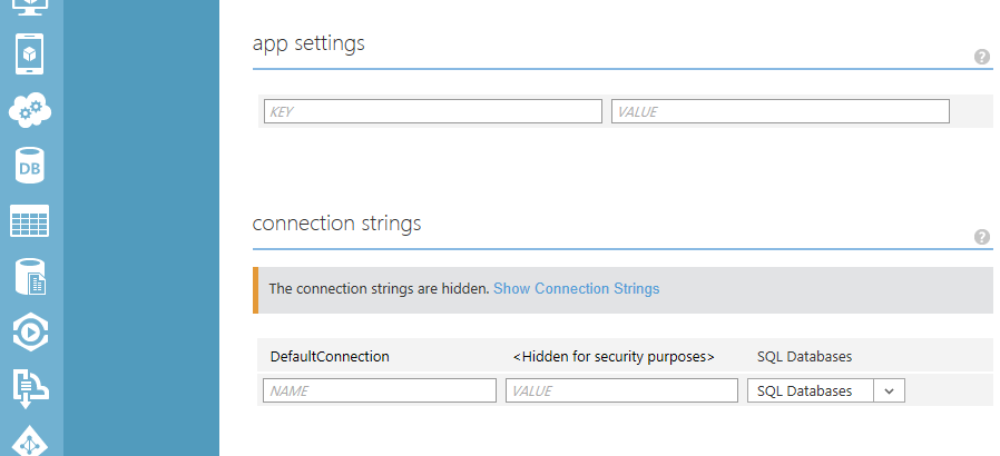 azure connection string dashboard