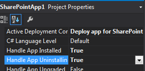 SharePoint App Project Properties Window