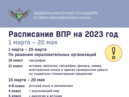 Опубликовано расписание всероссийских проверочных работ на 2023 год
