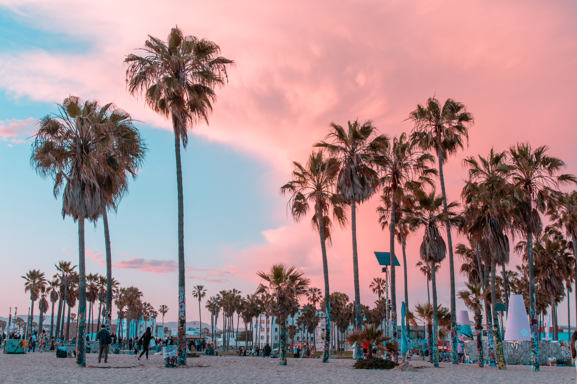 Venice Beach mit rosa Wolken zum Sonnenuntergang