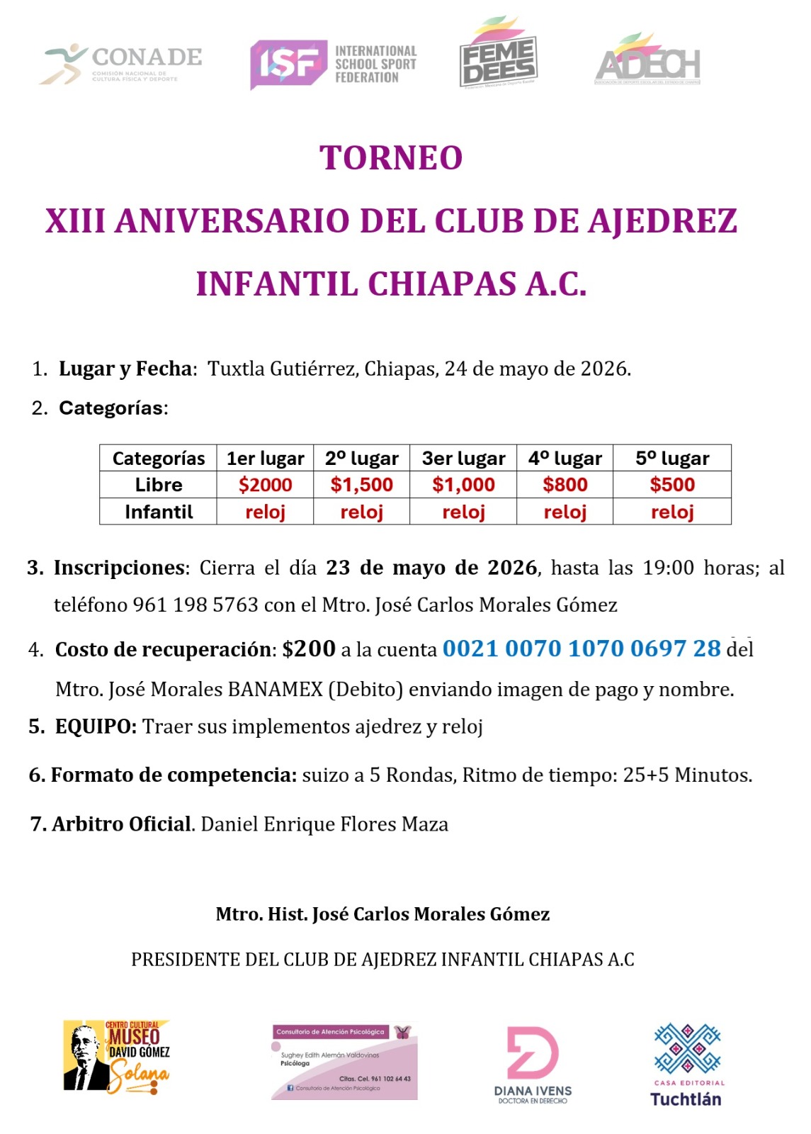 TORNEO XIII ANIVERSARIO DEL CLUB DE AJEDREZ INFANTIL CHIAPAS A.C.