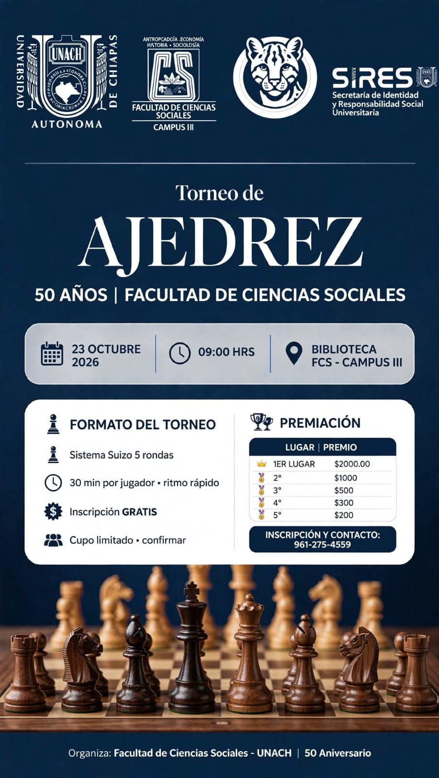 TORNEO DE AJEDREZ "50 AÑOS, FACULTAD DE CIENCIAS SOCIALES" UNACH