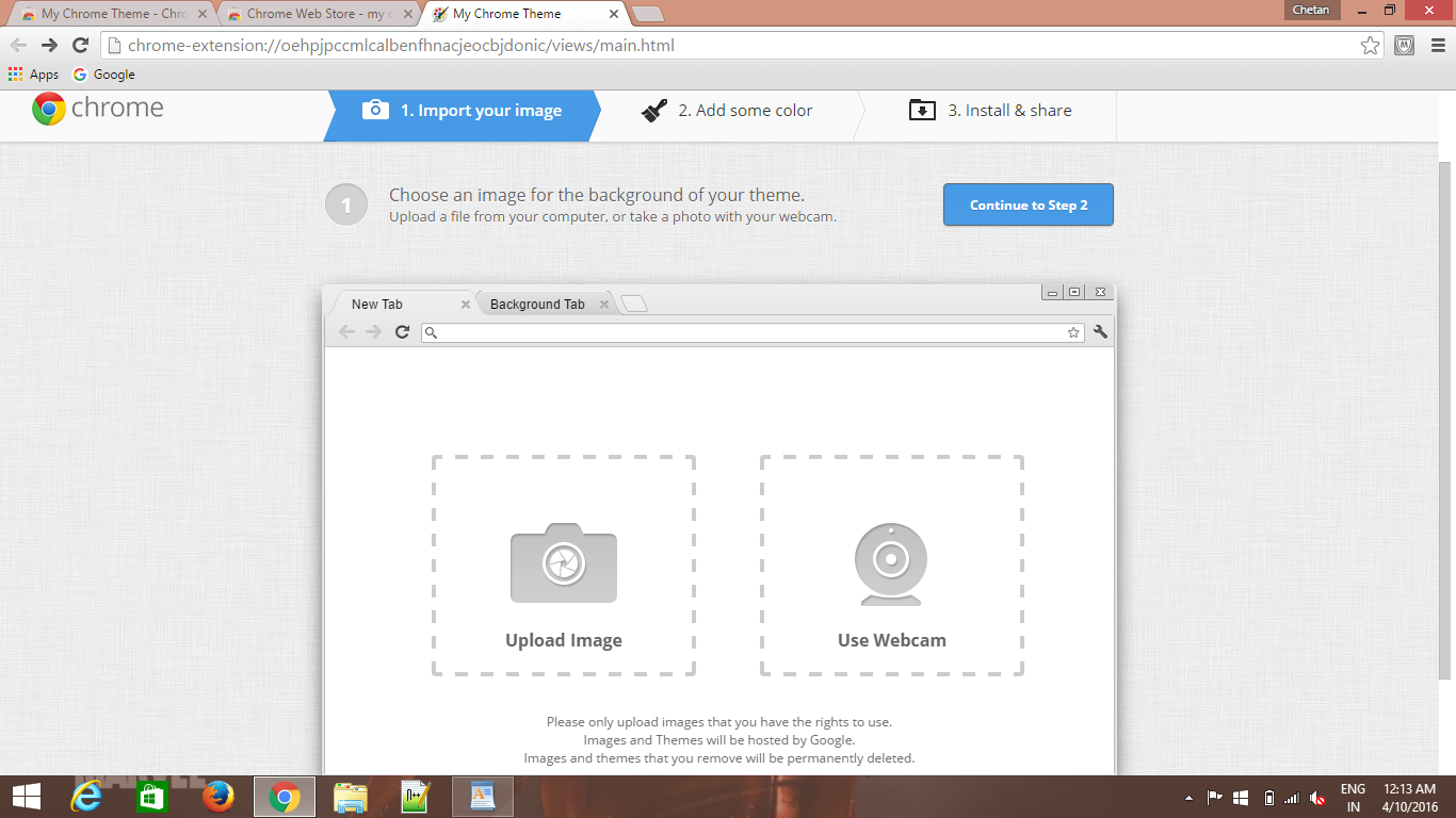 create google chrome theme