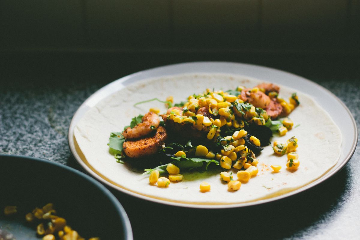 Prawn and Sweet Potato Burrito with Warm Sweetcorn Salsa