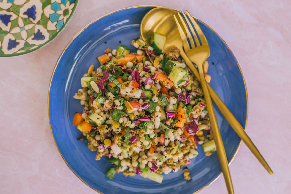 Mediterranean Pearl Couscous Salad with Sumac Dressing