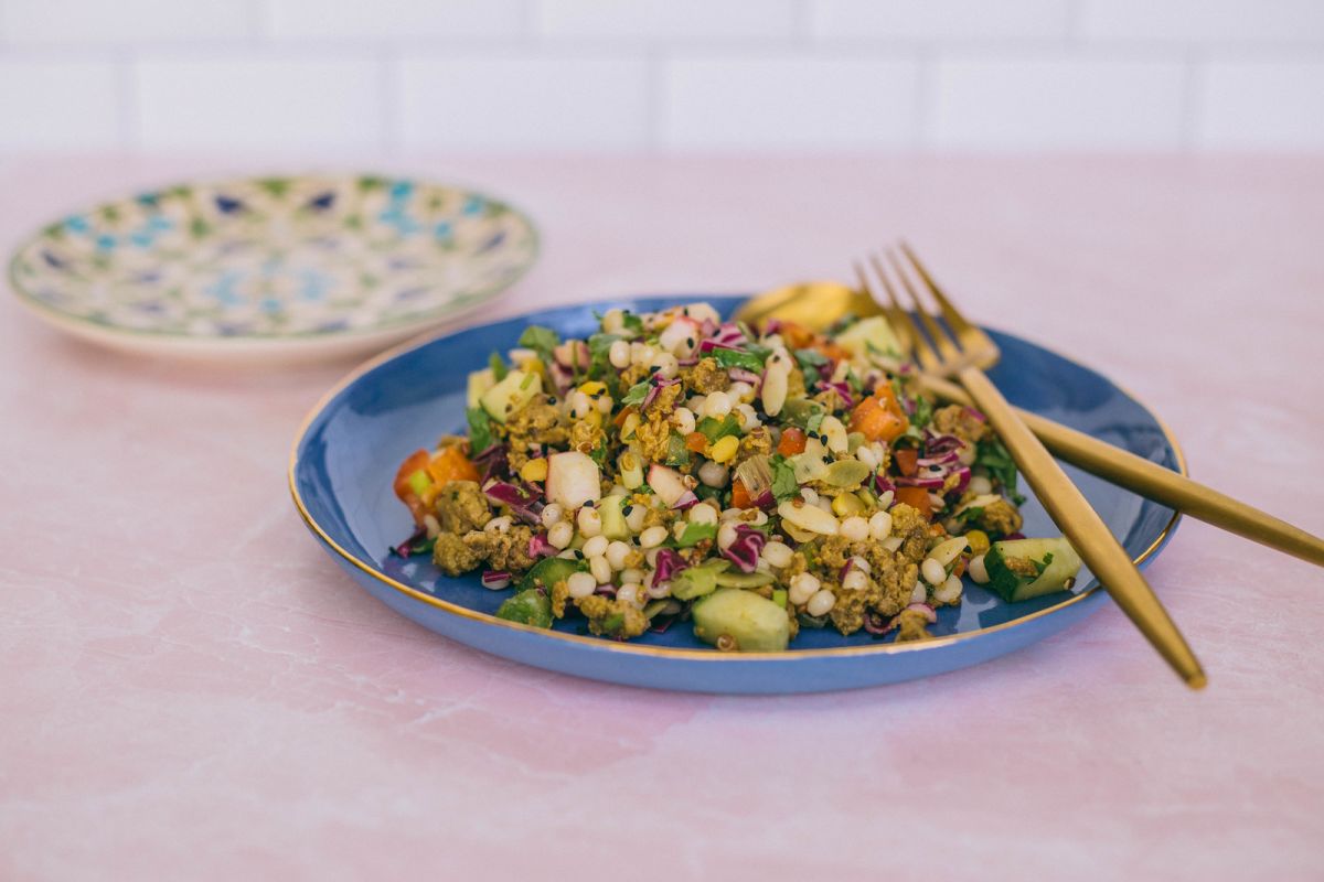 Mediterranean Pearl Couscous Salad with Sumac Dressing