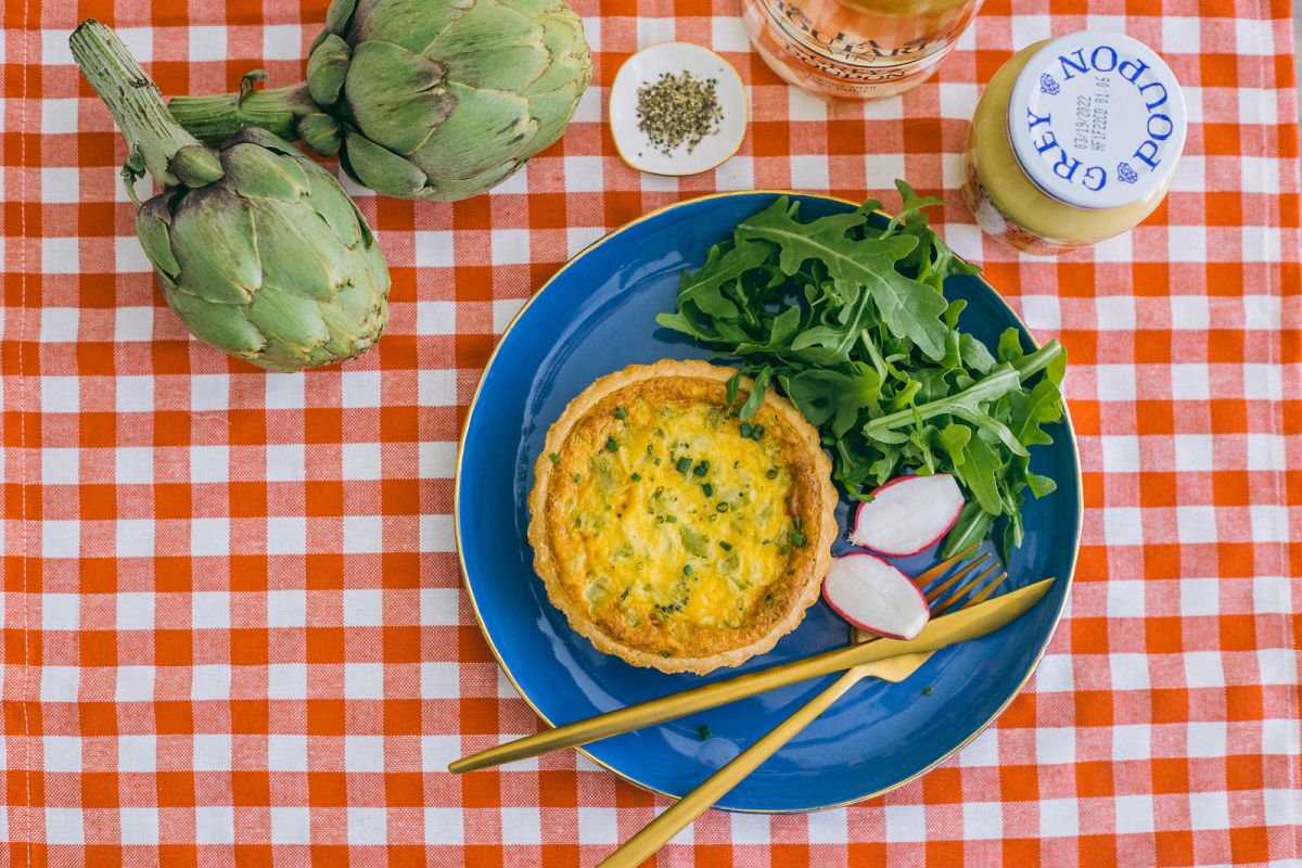 Recipes Using Grey Poupon: Chive & Artichoke Quiche with Dijon Crust