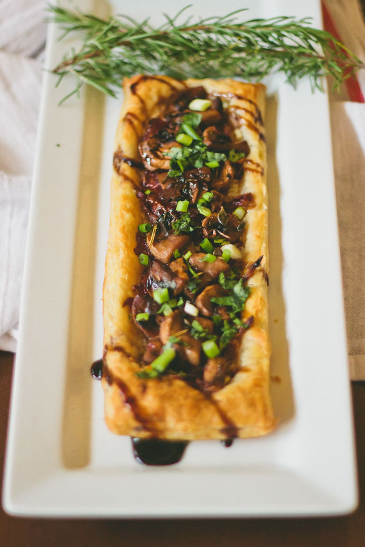 Caramelized Onion and Chanterelle Tart with Balsamic Guinness Glaze