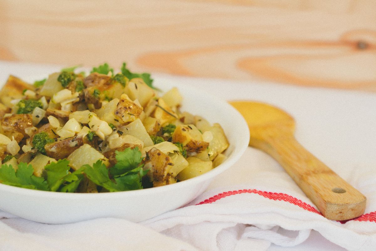 Herbed Dijon Potatoes with Pistachio-Arugula Pesto