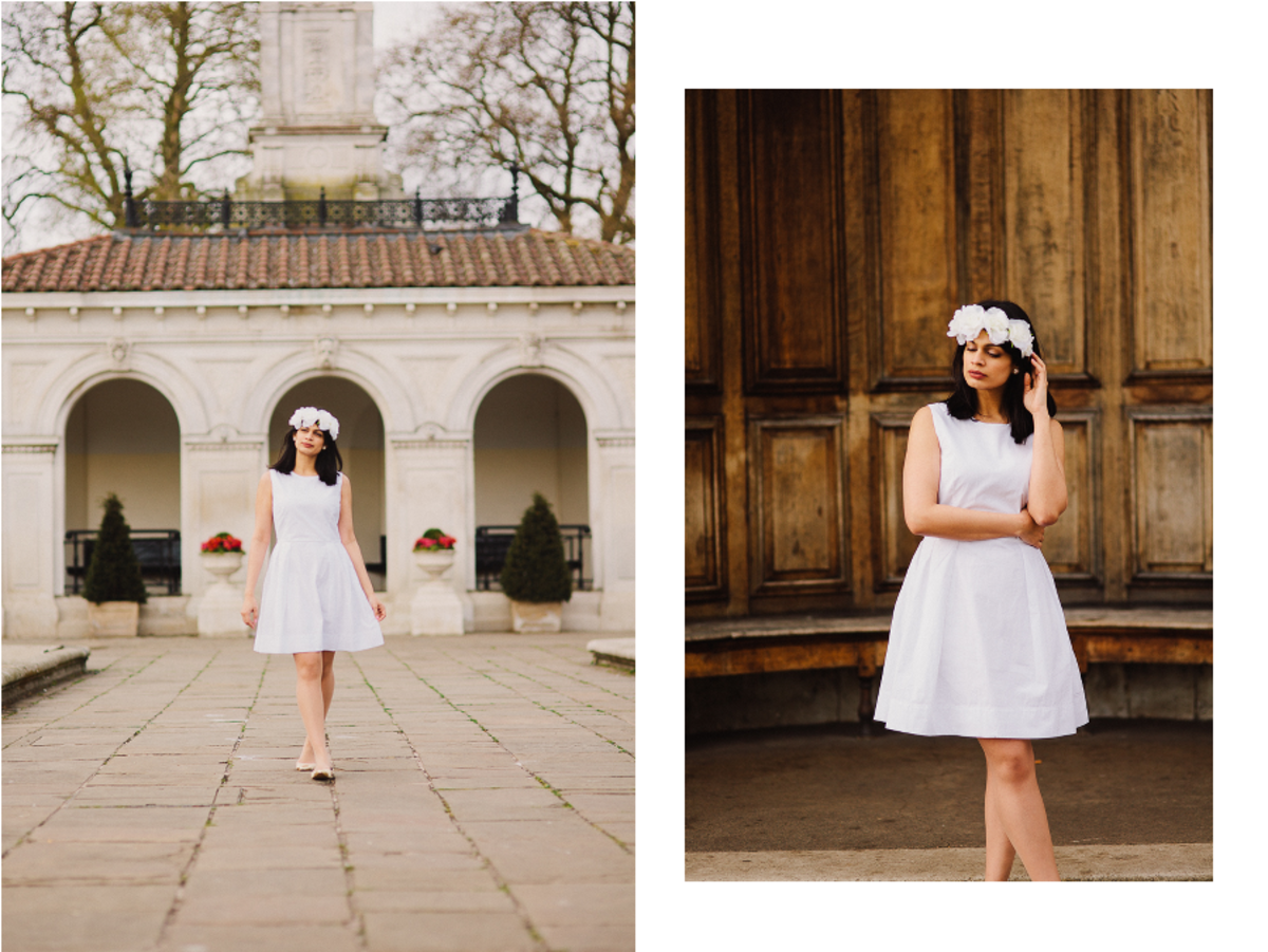 Floral Princess in a White Linen Dress