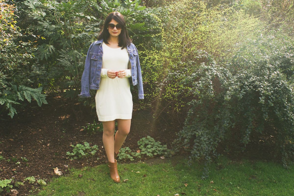 Denim Jacket with A Sweater Dress