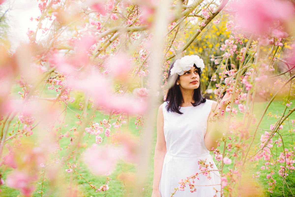 Floral Princess in a White Linen Dress