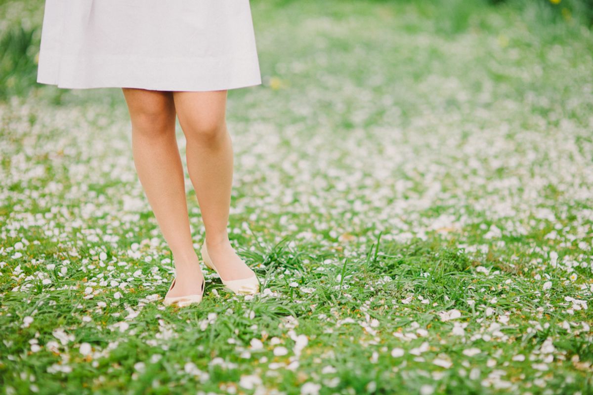 Floral Princess in a White Linen Dress