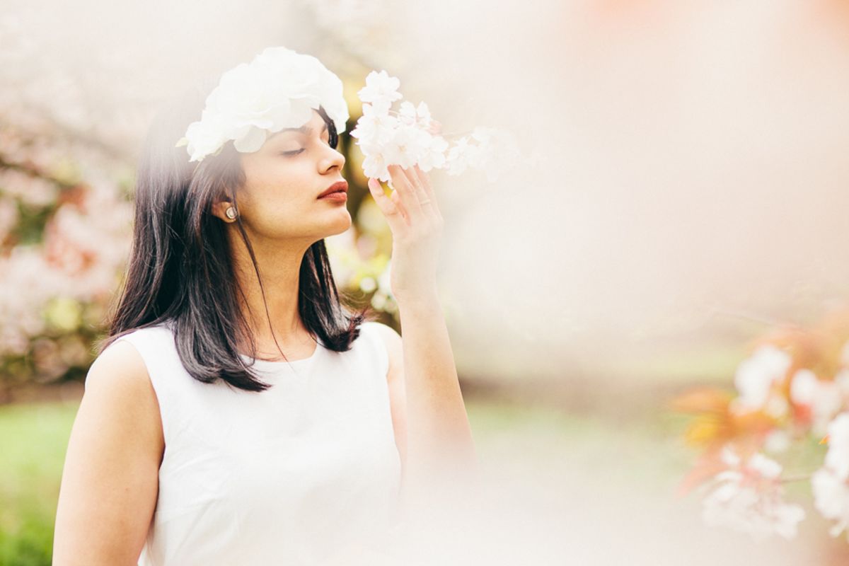 Floral Princess in a White Linen Dress