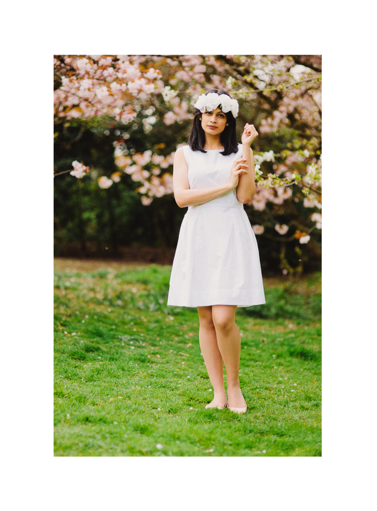 Floral Princess in a White Linen Dress