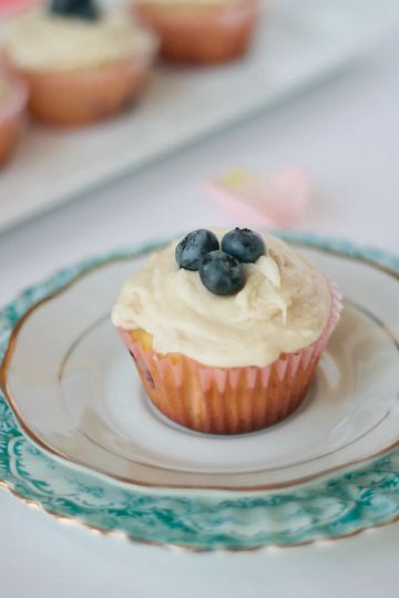 Blueberry Coulis Cupcakes with Maple-Brown Butter Frosting