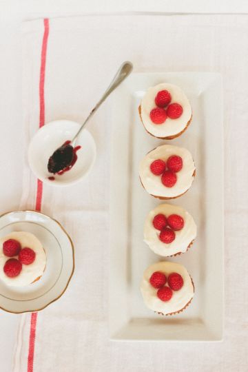 Vanilla Mascarpone Cupcakes with Orange Blossom-Raspberry Jam