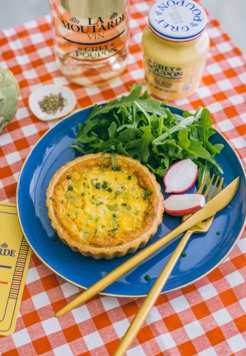 Recipes Using Grey Poupon: Chive & Artichoke Quiche with Dijon Crust Cover Image