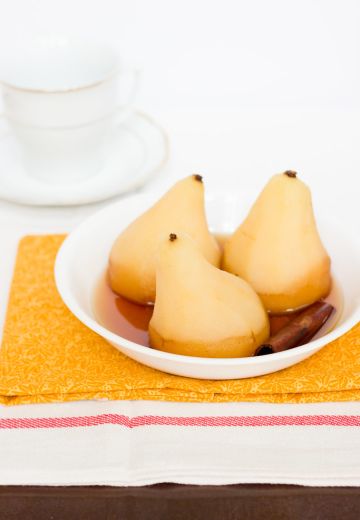 Chai Spiced Port Poached Pears Recipe Cover Image