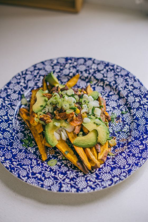 Vegetarian Loaded Sweet Potato & Chili Fries