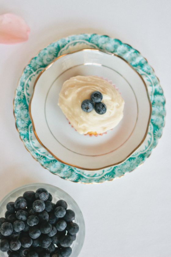 Blueberry Coulis Cupcakes with Maple-Brown Butter Frosting