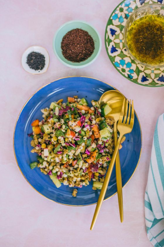 Mediterranean Pearl Couscous Salad with Sumac Dressing